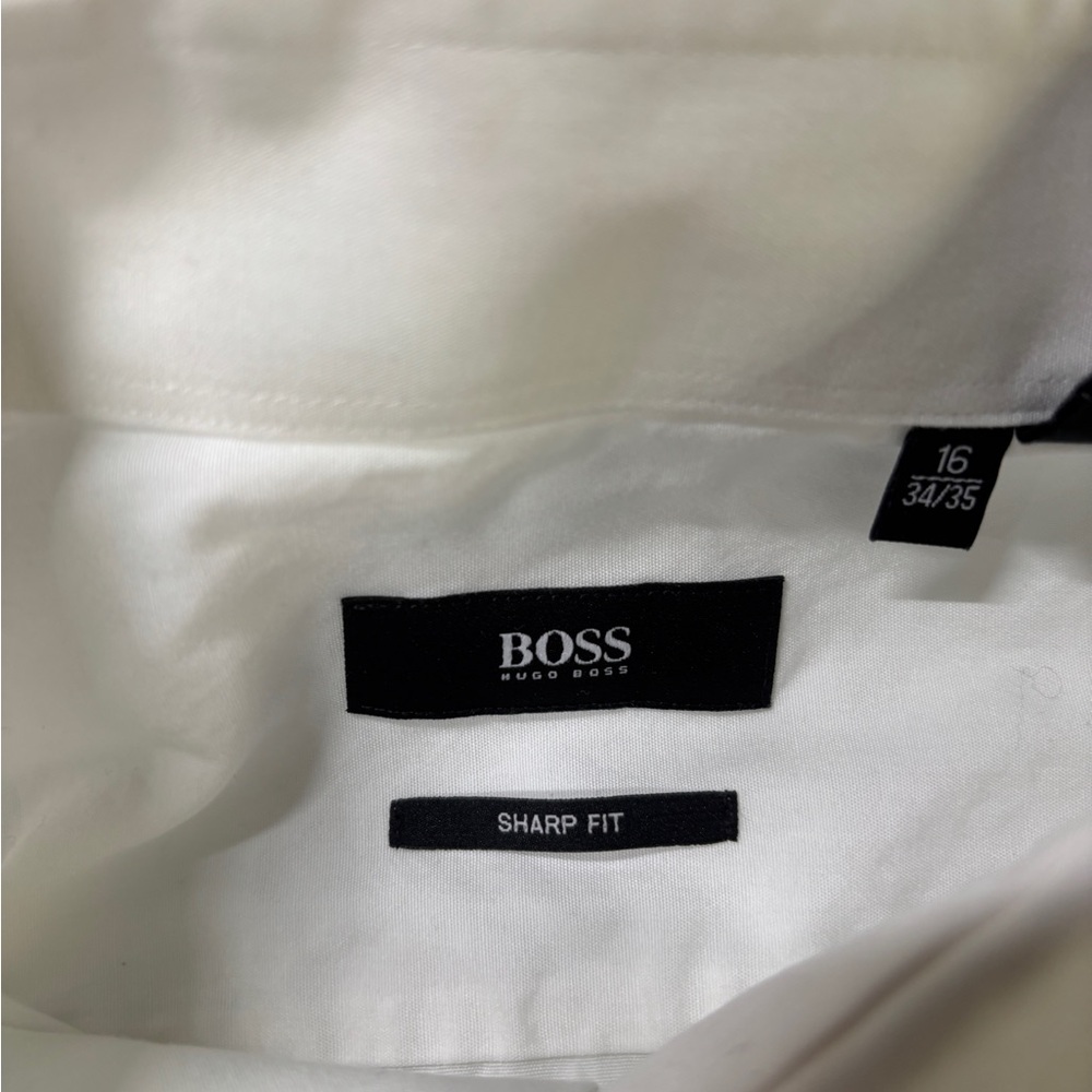 BOSS Sharp Fit Dress Shirts Lot of 2 Blue & White Size 16 34/35 - Picture 9 of 11